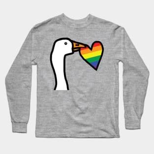 Portrait of Gaming Goose Stealing Pride Heart on Valentines Day Long Sleeve T-Shirt